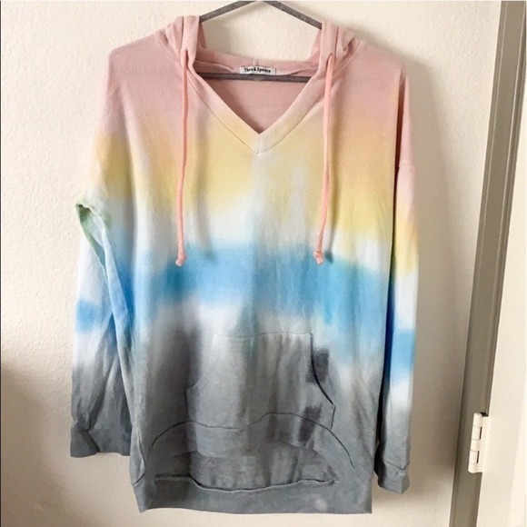 Theo and Spence Tie Dye V Neck Drawstring Hoodie - Picture 3 of 8